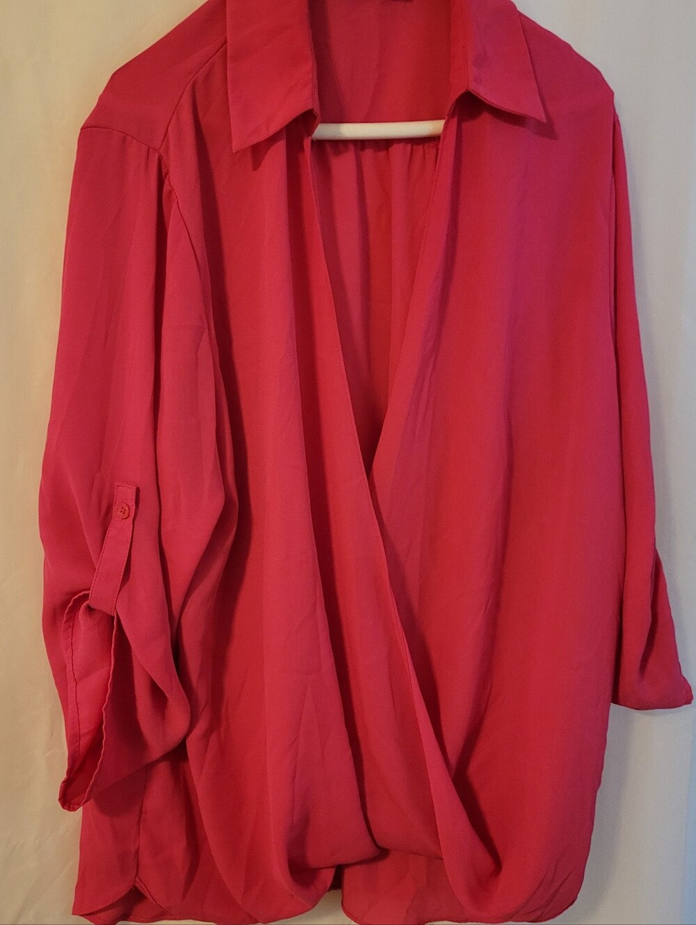 Cato Fuchsia Draped Wrap-Front Blouse
